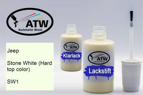 Jeep, Stone White (Hard top color), SW1: 20ml Lackstift + 20ml Klarlack - Set, von ATW Autoteile West.